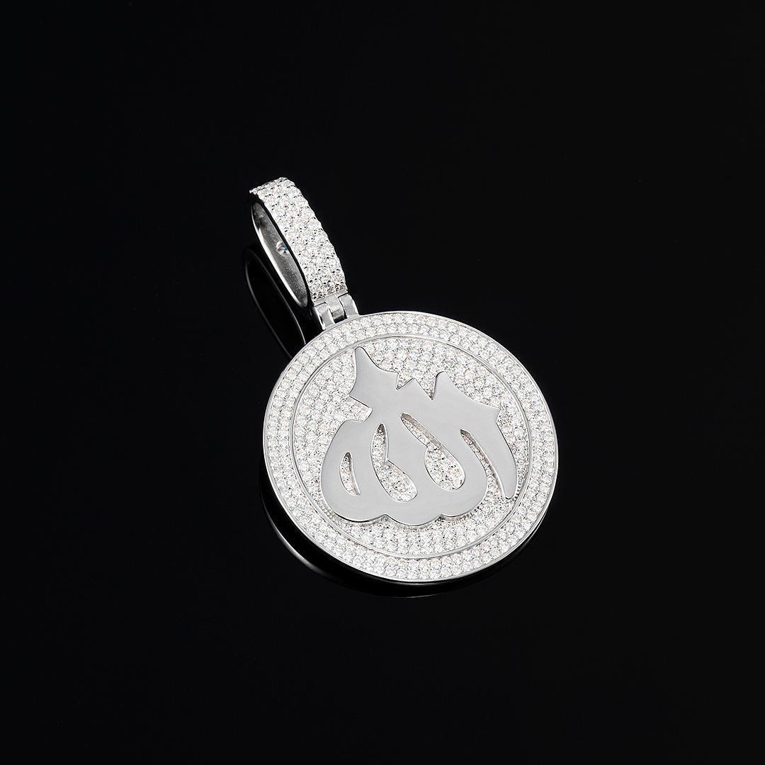 925 Sterling Silver Moissanite Allah Pendant 3.8ct
