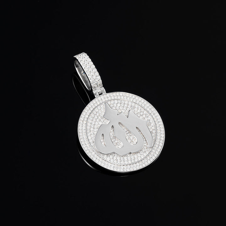 925 Sterling Silver Moissanite Allah Pendant 3.8ct