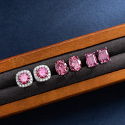 S925 Pink Moissanite Emerald Cut  Stud Earrings-4.00 Carat Total