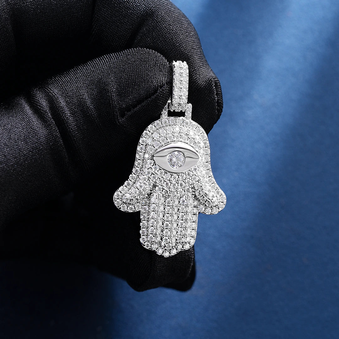 S925 Moissanite Iced Hamsa Pendant - 2.9ct