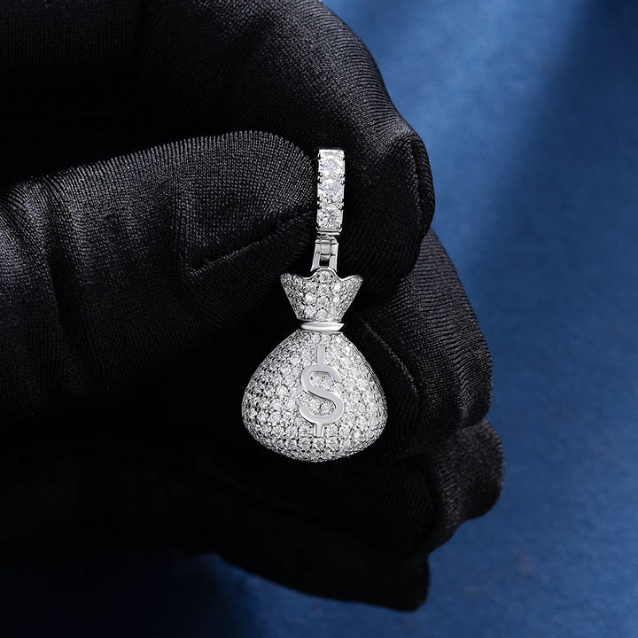 925 Sterling Silver Moissanite Money Bag Pendant 1.3ct