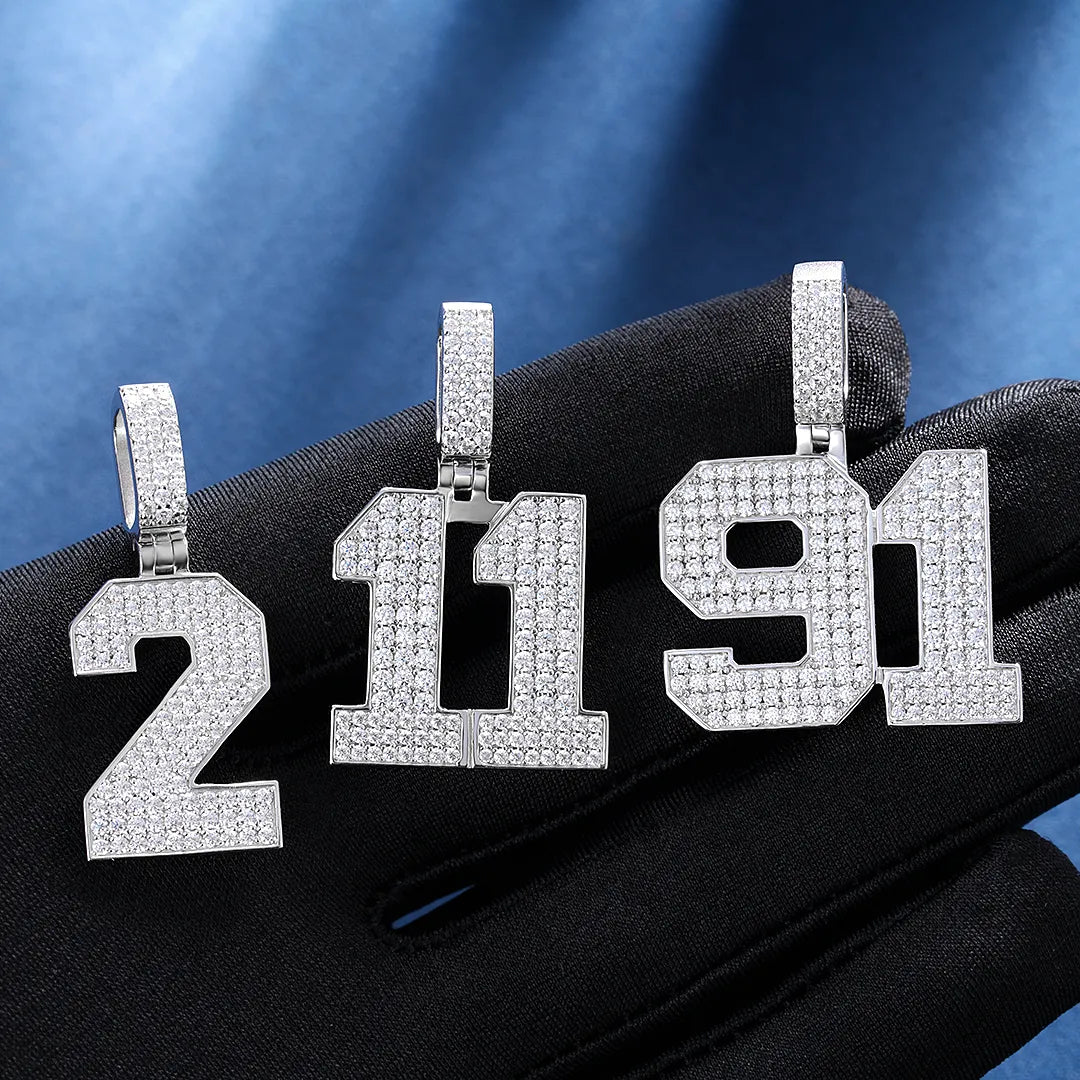 925 Sterling Silver Iced Number Pendant