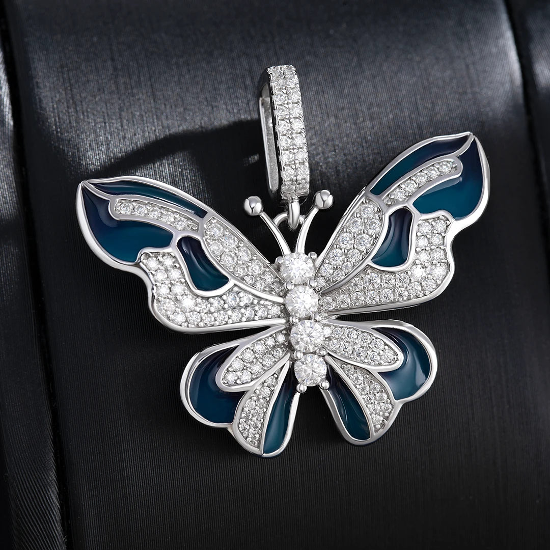 Moissanite Enamel Butterfly Pendant