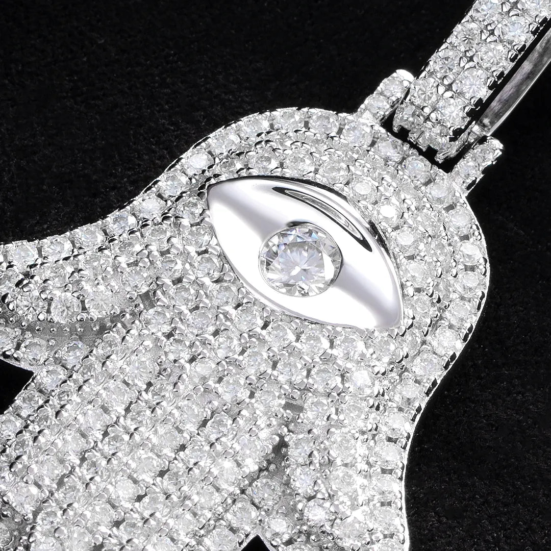 S925 Moissanite Iced Hamsa Pendant - 2.9ct