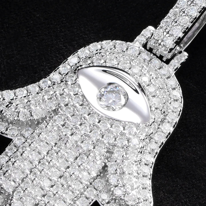 S925 Moissanite Iced Hamsa Pendant - 2.9ct