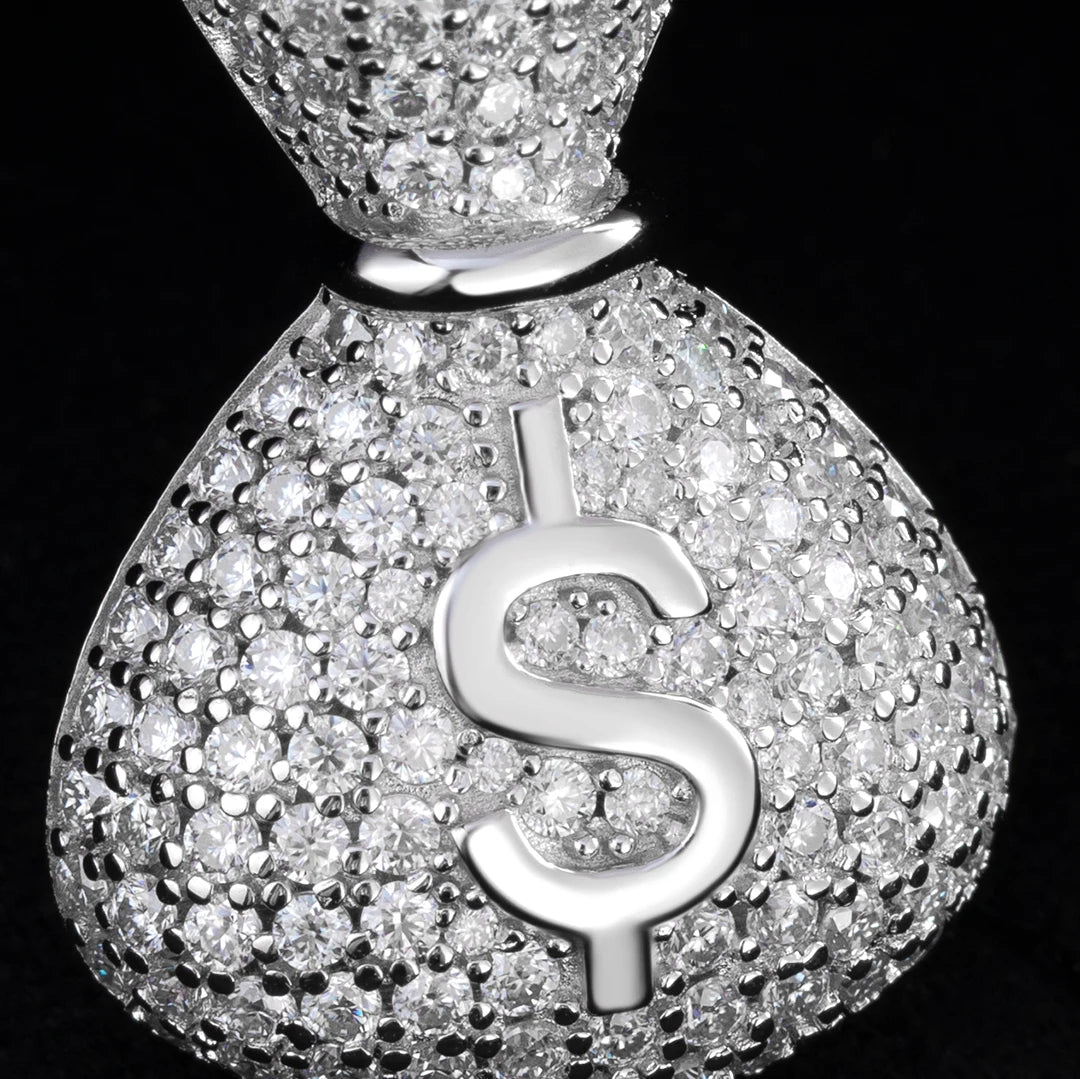 925 Sterling Silver Moissanite Money Bag Pendant 1.3ct