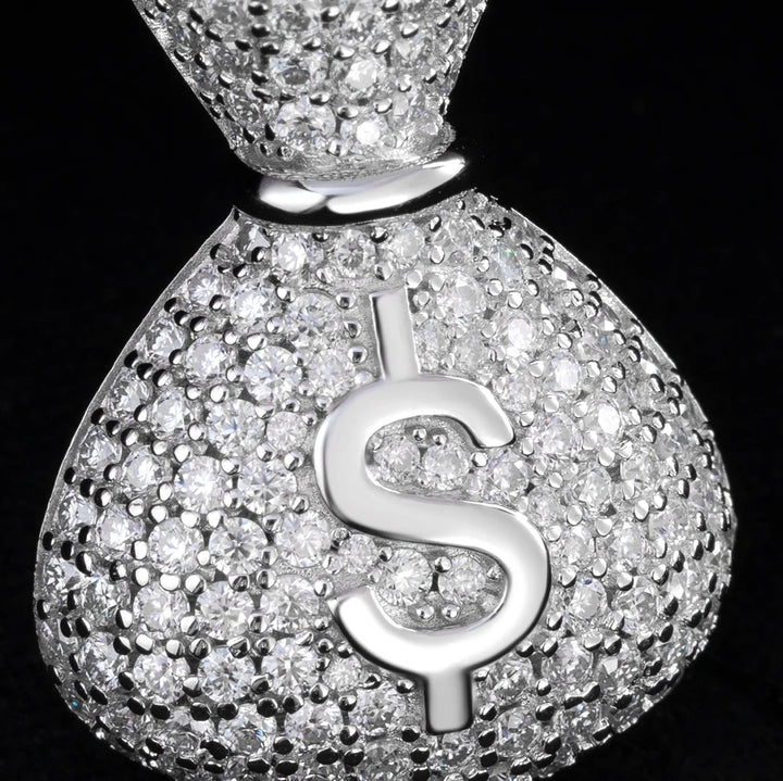 925 Sterling Silver Moissanite Money Bag Pendant 1.3ct