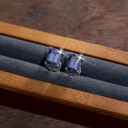 Royal Blue Moissanite Emerald Cut Stud Earrings-4.00 Carat Total