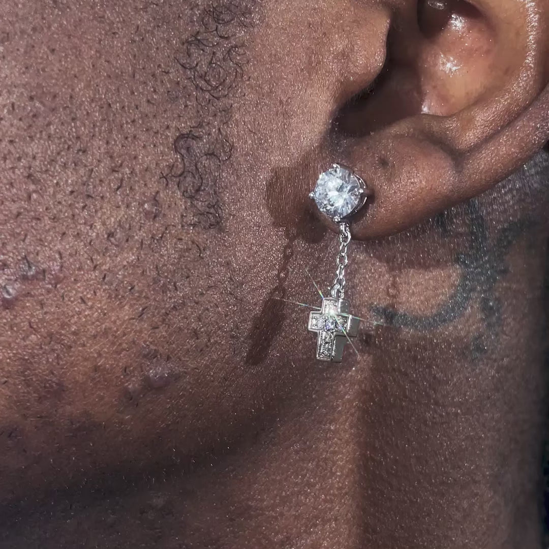Cross Dangle Moissanite Stud Earrings