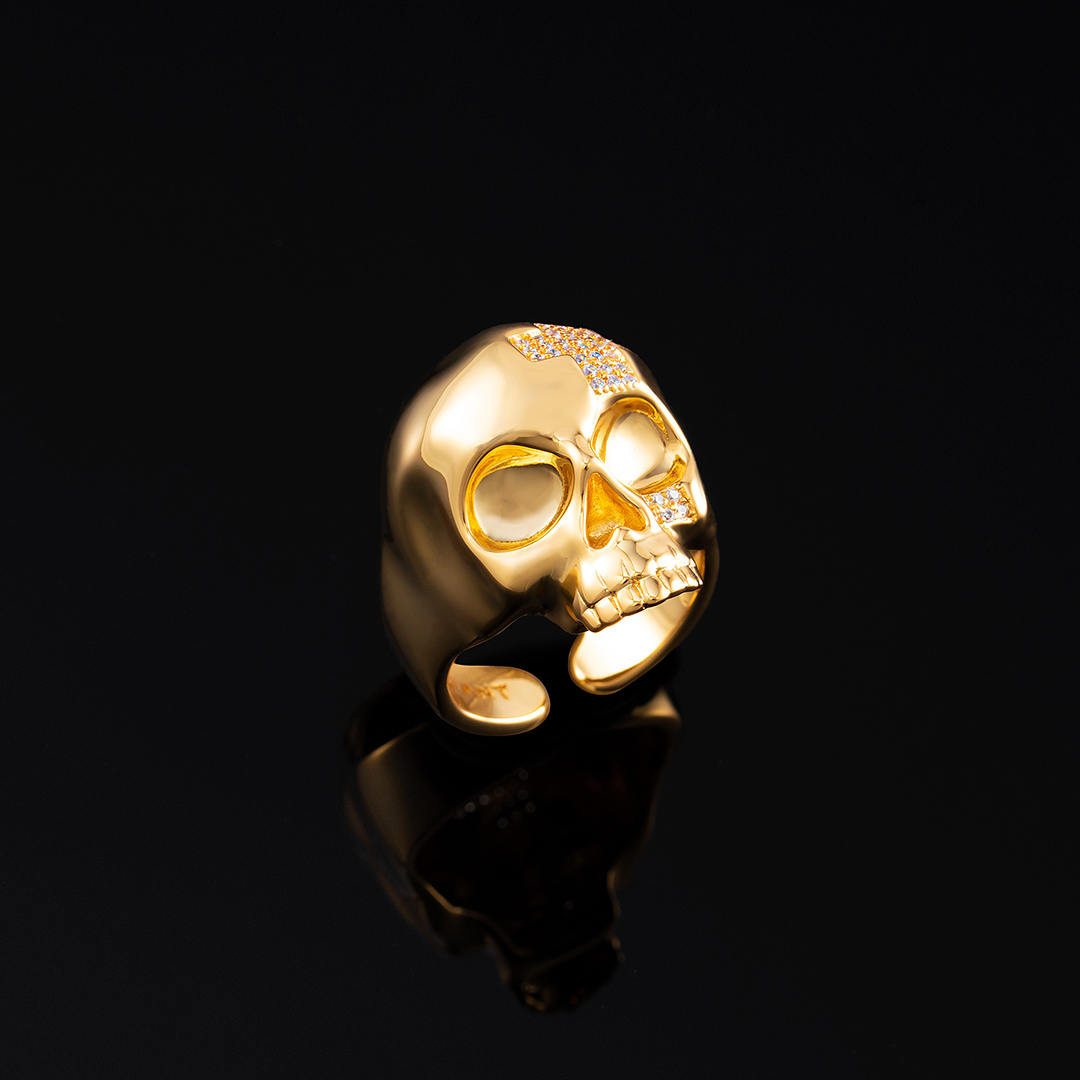 Sacred Cross Skull Ring in Yellow Gold