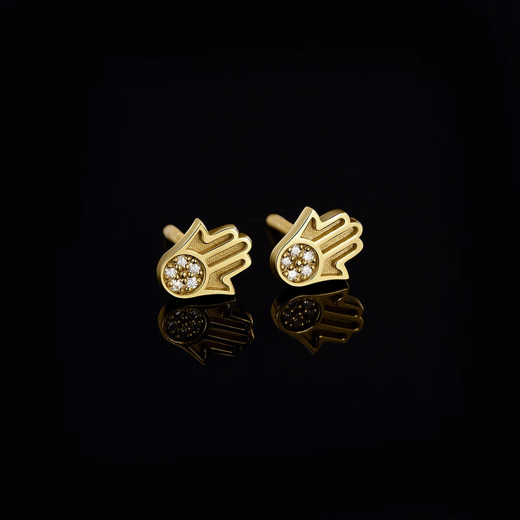 Solid Gold Hamsa Stud Earrings