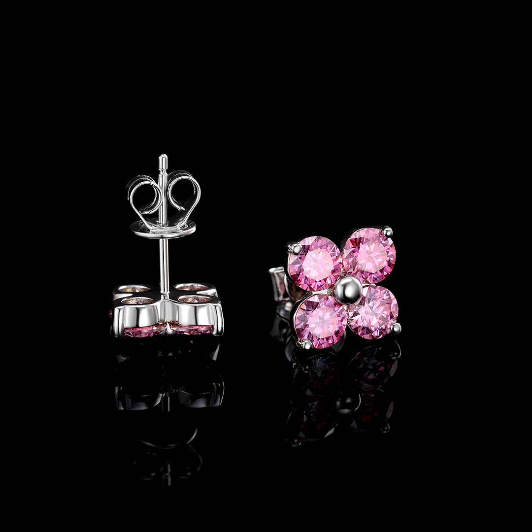 S925 Floral Pink Moissanite Earrings