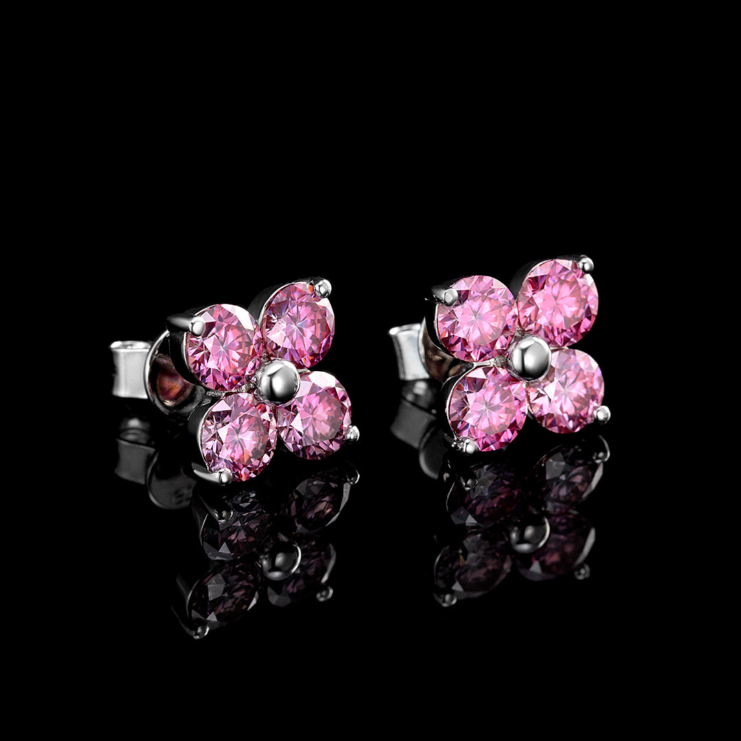 S925 Floral Pink Moissanite Earrings