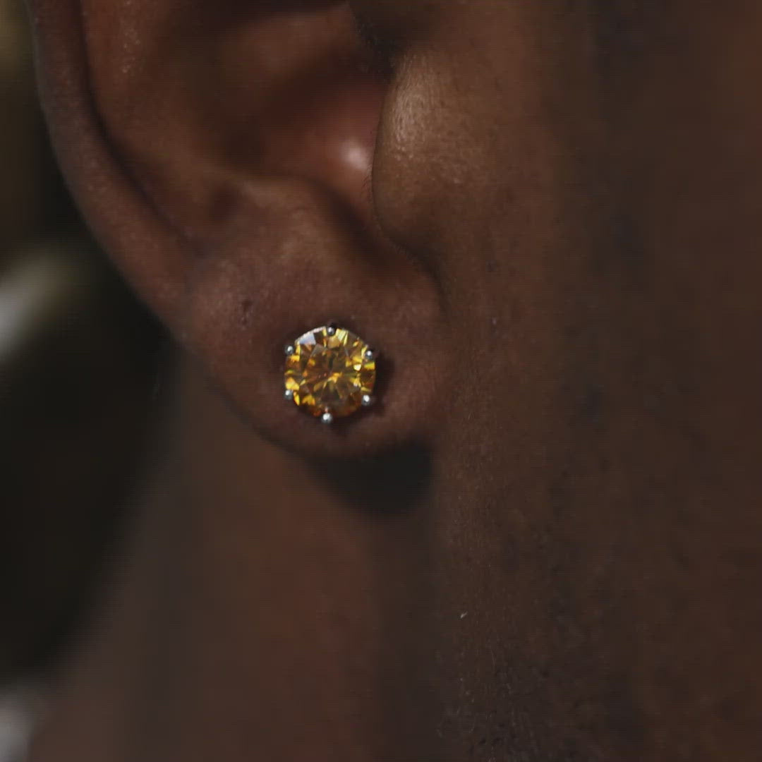 Certified Yellow Moissanite Stud Earrings-2.00CT Total