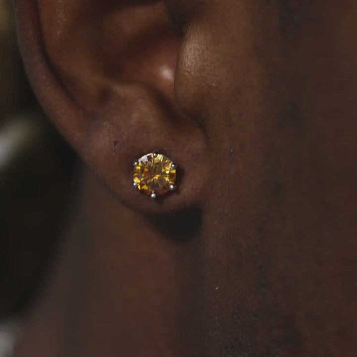 Certified Yellow Moissanite Stud Earrings-2.00CT Total