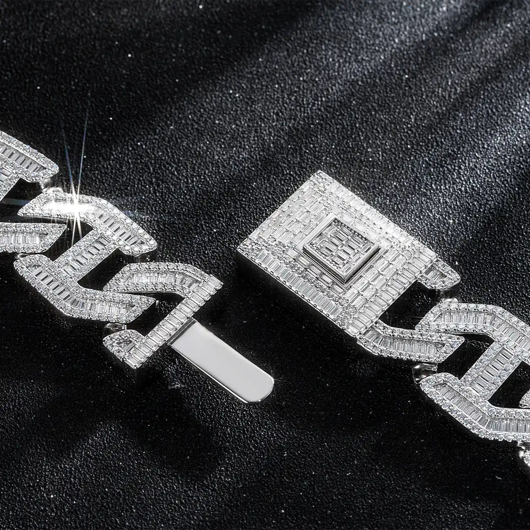Made To Order 25mm Baguette Moissanite Cuban Link Chain / Bracelet