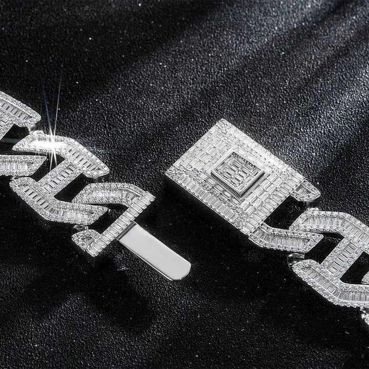 Made To Order 25mm Baguette Moissanite Cuban Link Chain / Bracelet