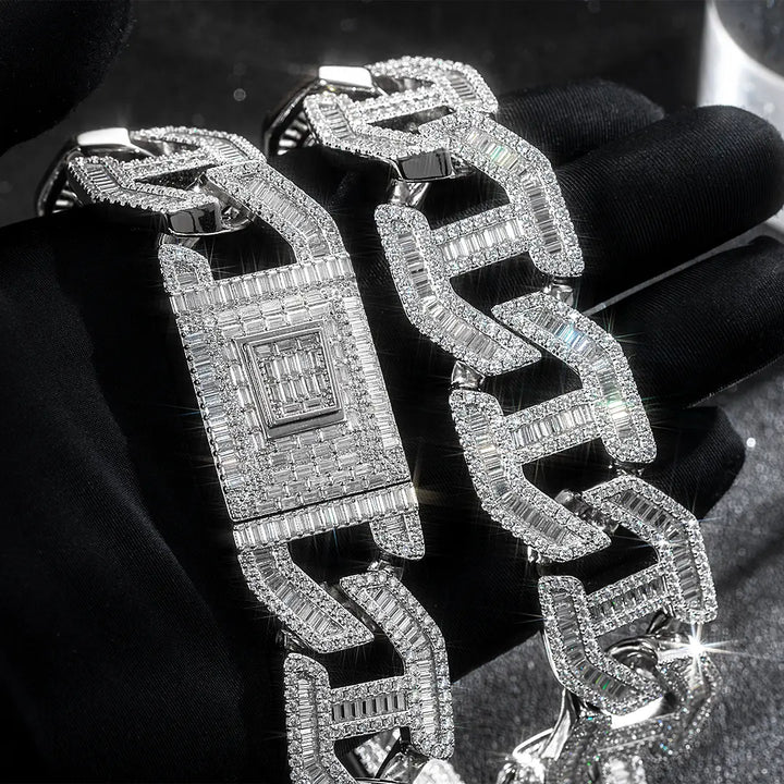 Made To Order 25mm Baguette Moissanite Cuban Link Chain / Bracelet