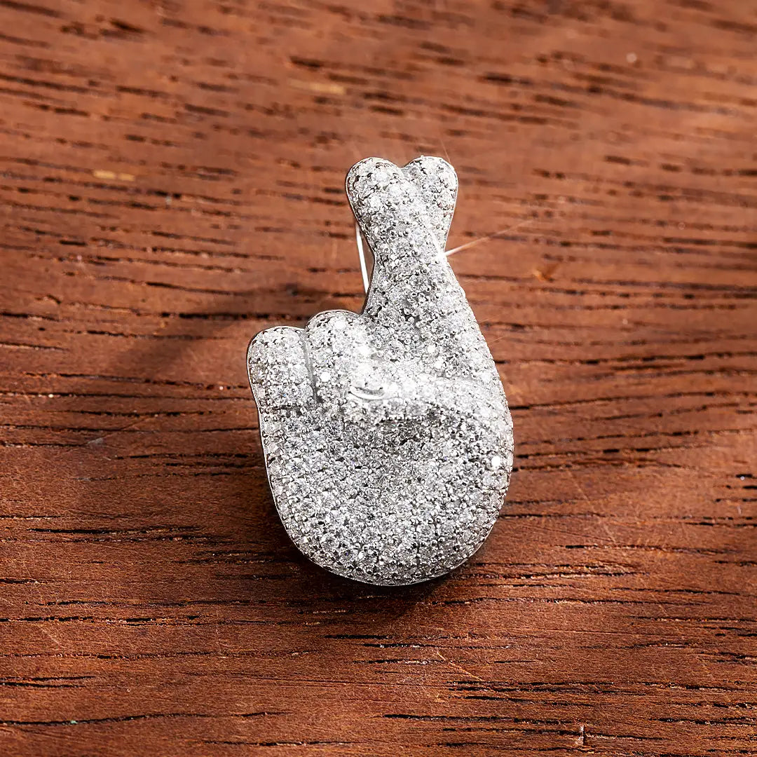 Moissanite Finger Cross Emoji Pendant
