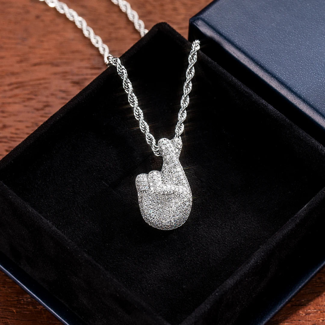 Moissanite Finger Cross Emoji Pendant