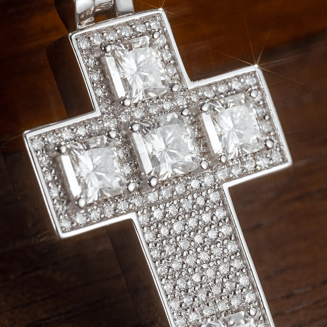 Radiant & Round Cut Moissanite Cross Pendant
