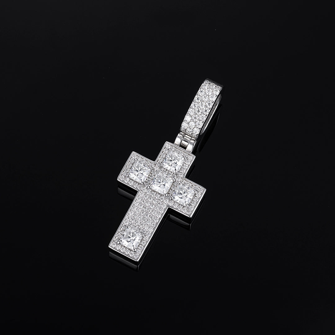 Radiant & Round Cut Moissanite Cross Pendant