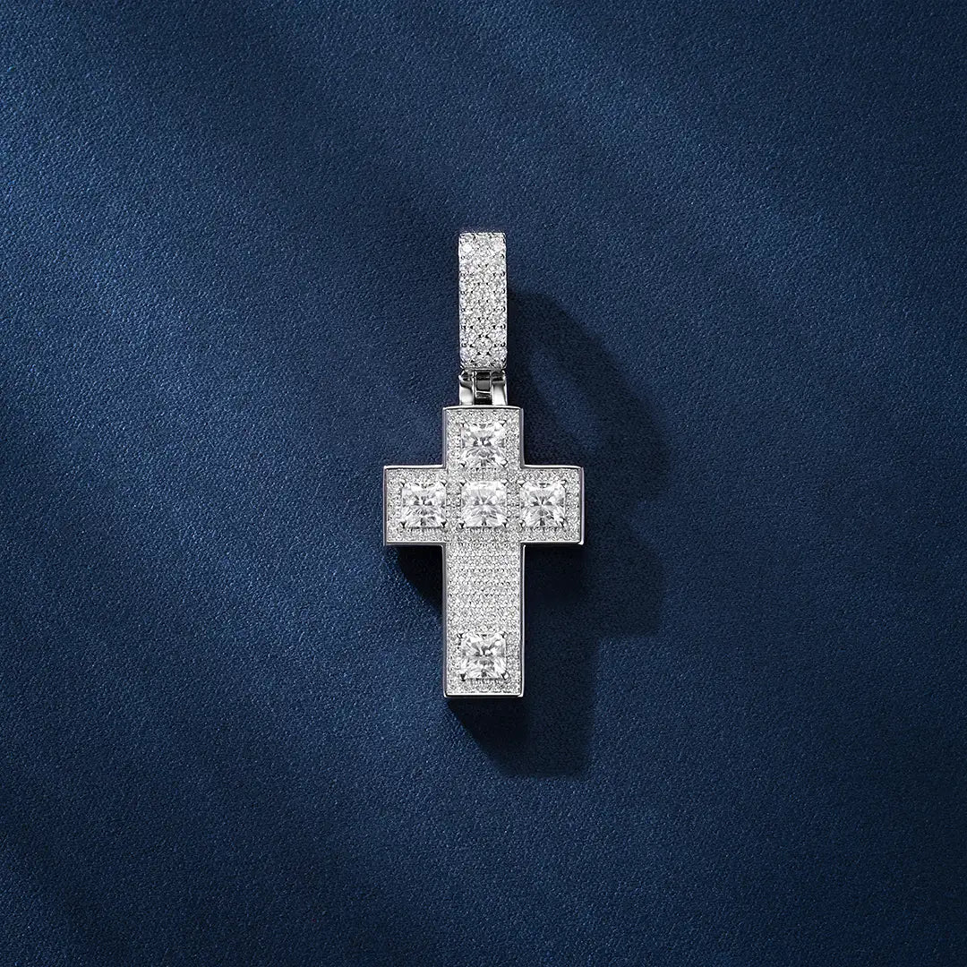 Radiant & Round Cut Moissanite Cross Pendant