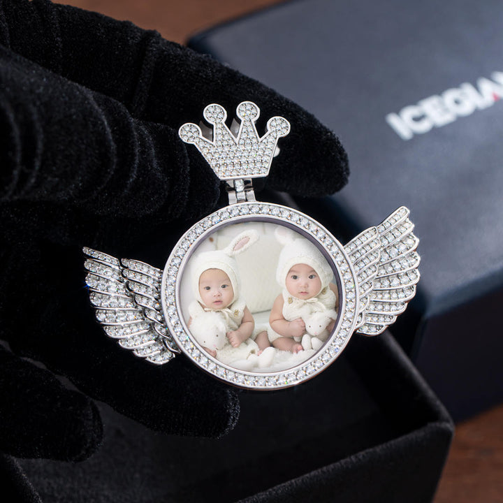 S925 Custom Photo Pendant With Wings