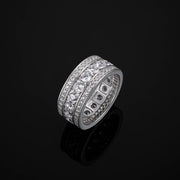 Round Cut Wide 3 Row Eternity Band Ring