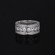Round Cut Wide 3 Row Eternity Band Ring