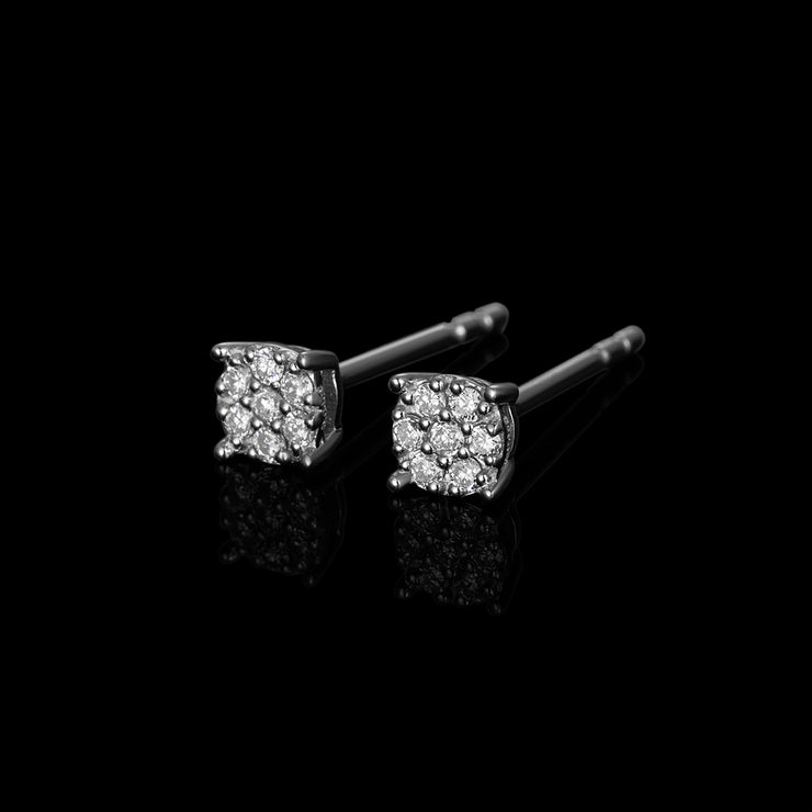 Solid Gold Real Diamond 3.2mm Cluster Hexagon Earrings
