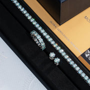 Rare Blue Moissanite Earrings & Ring & Chain Or Bracelet Set