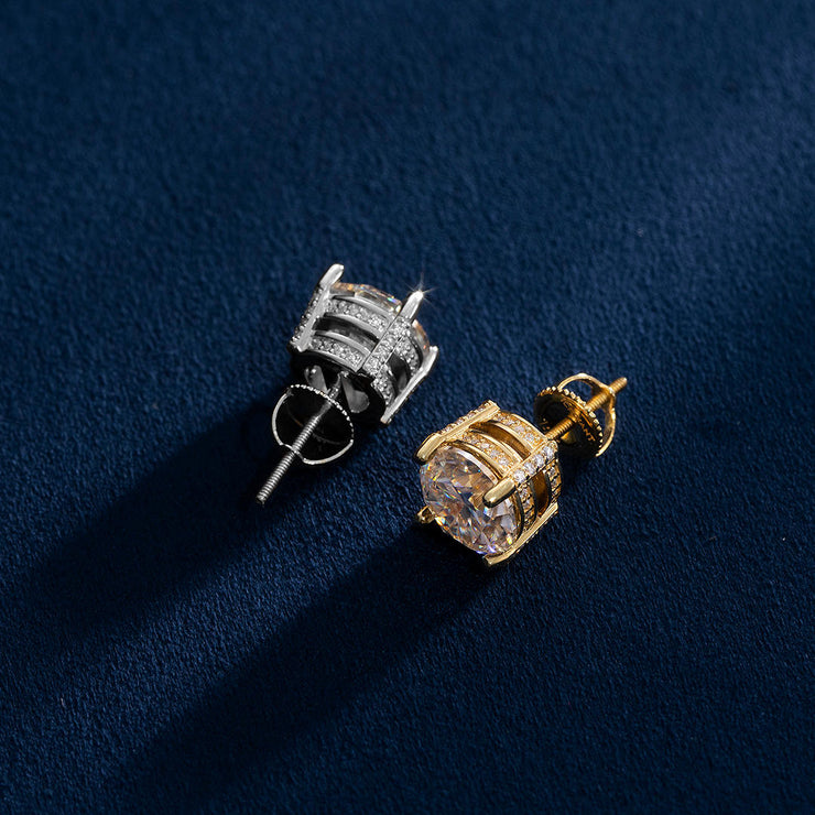 14K Solid Gold Halo Moissanite Stud Earrings-3CT Each