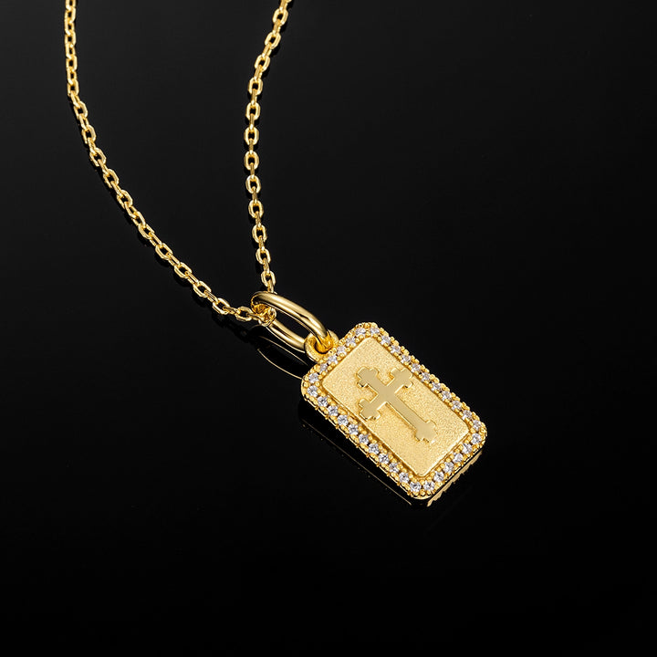 Solid Gold Rectangular Crucifix Medallion Pendant