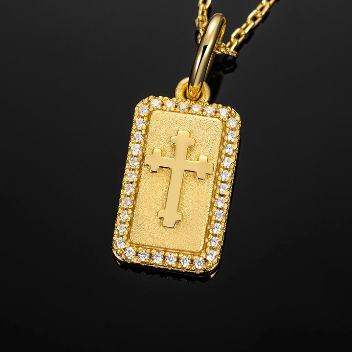 Solid Gold Rectangular Crucifix Medallion Pendant