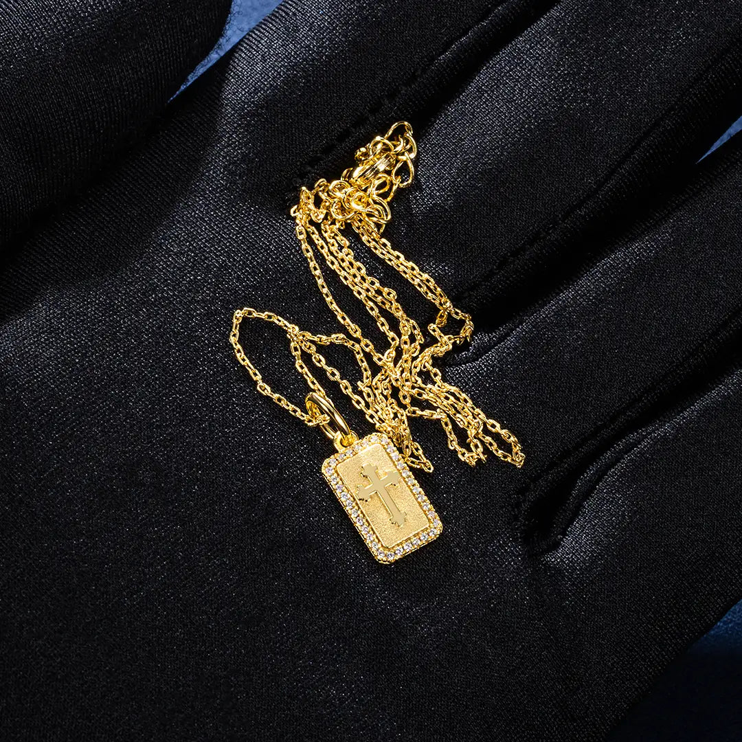 Solid Gold Rectangular Crucifix Medallion Pendant