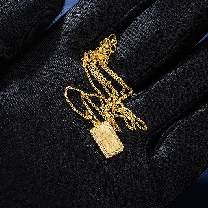 Solid Gold Rectangular Crucifix Medallion Pendant