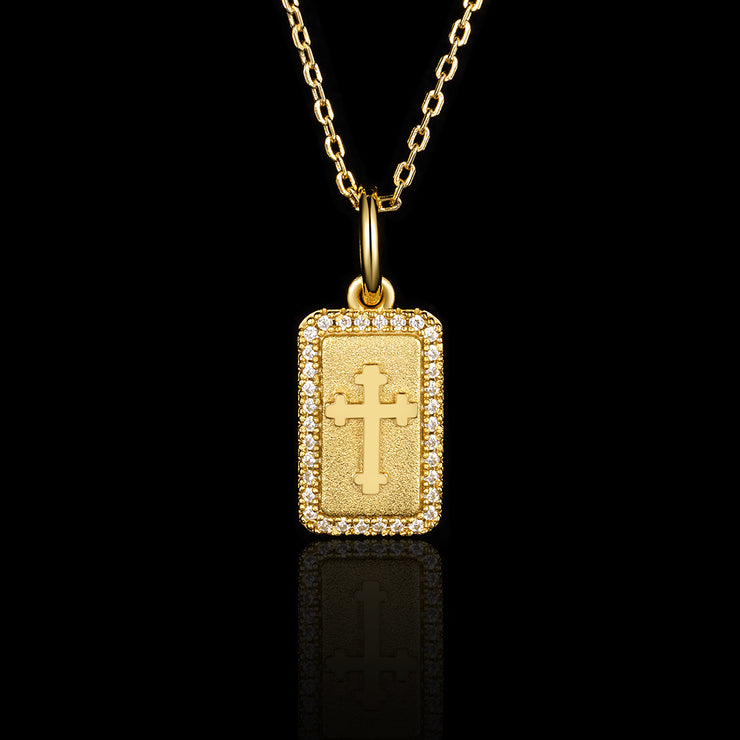 Solid Gold Rectangular Crucifix Medallion Pendant