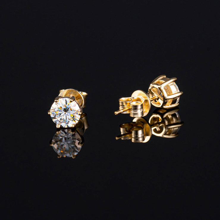 14K Solid Gold Round Cut Earring