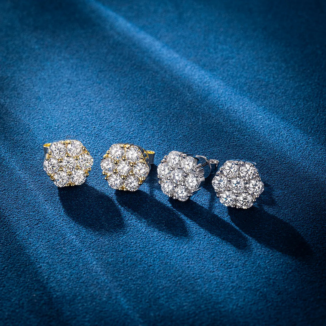 S925 Moissanite Cluster Hexagon Earrings-4.2CT Total