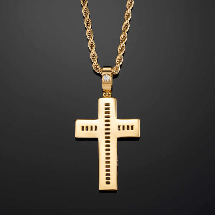 Baguette Cross Pendant in Yellow Gold
