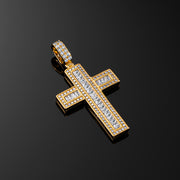 Baguette Cross Pendant in Yellow Gold