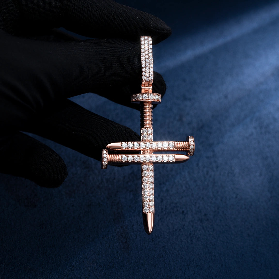 Solid Gold Diamond Nail Cross Pendant - deposit