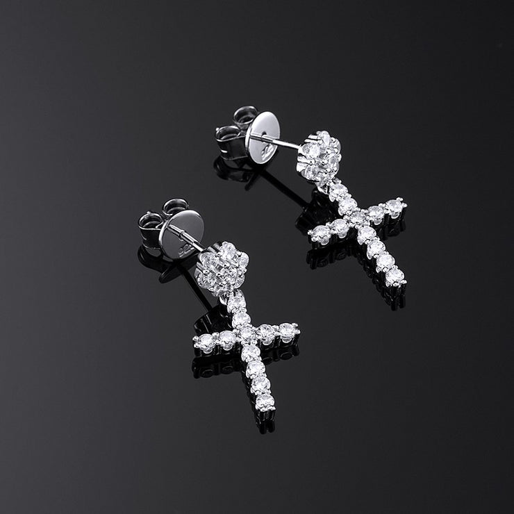 S925 Moissanite Flower Cluster Stud Cross Earrings