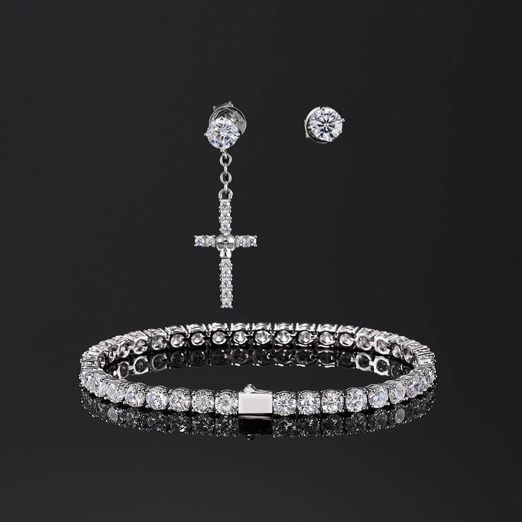 Asymmetric Earrings & Tennis Bracelet Set [2PCS/SET]
