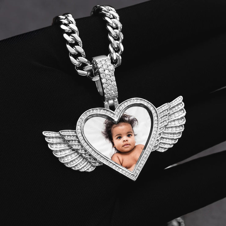 Angel Wings Heart Photo Pendant