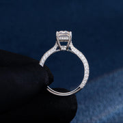 Emerald Cut Halo Ring with Side Diamonds