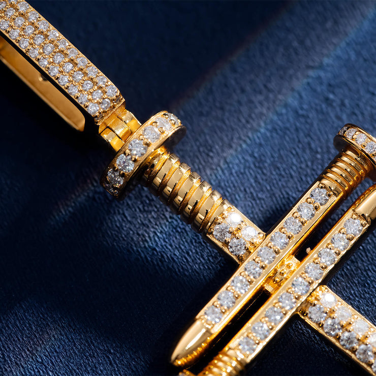 Solid Gold Diamond Nail Cross Pendant - deposit