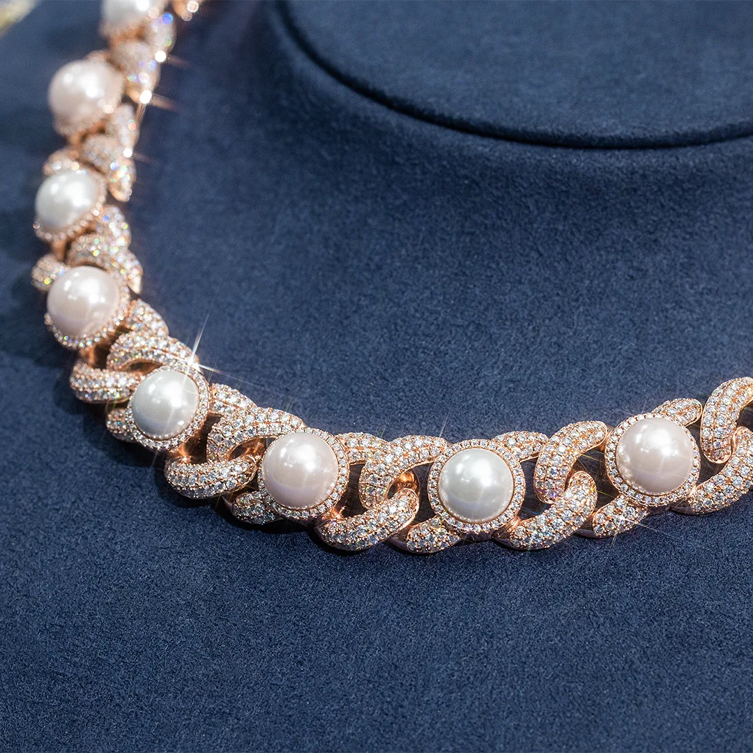 Made to Order 16MM S925 Moissanite Pearl Cuban Chain