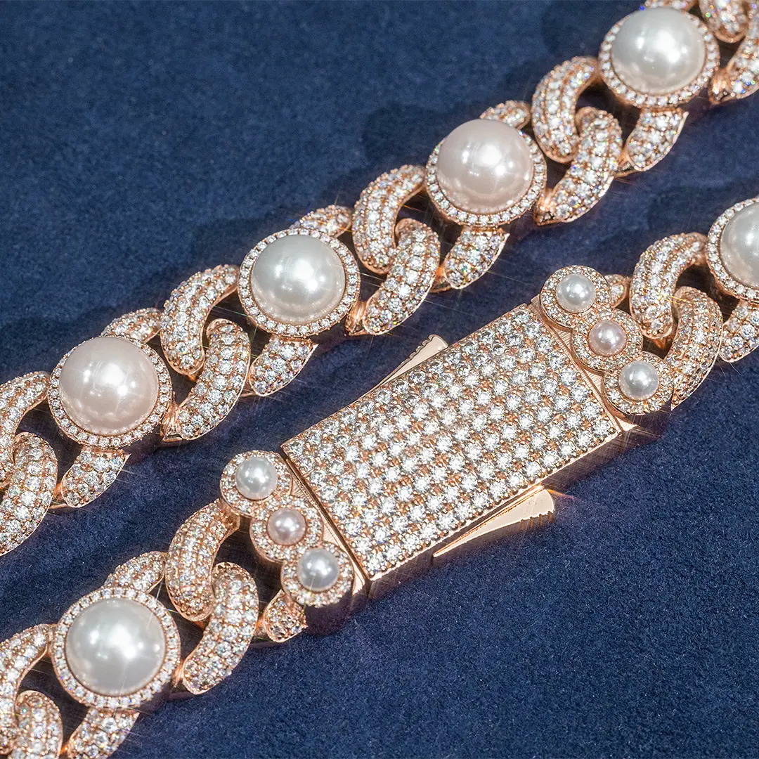 Made to Order 16MM S925 Moissanite Pearl Cuban Chain